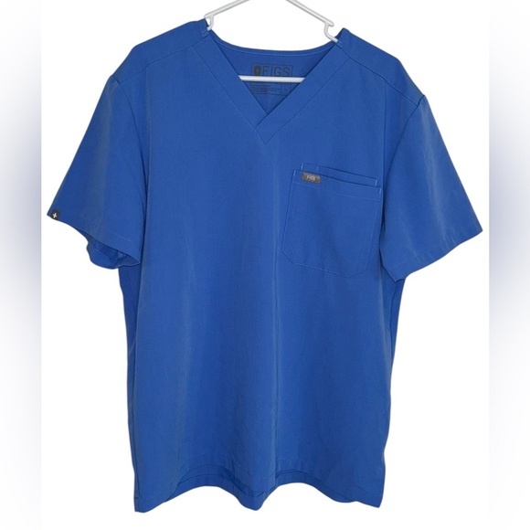 Figs Leon Three Pocket Scrub Top Blue Short Sleeve V-Neck Men’s Size Large - Picture 1 of 11